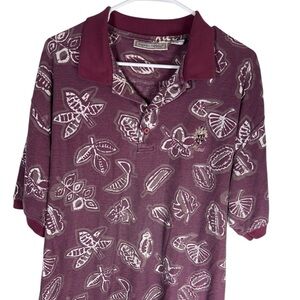 Vintage Bugle Boy Maui Leaf Print Polo Shirt Size L